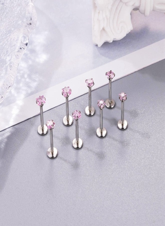 NICEIGHT 8Pcs 16G Stainless Steel Threadless Push in Nose Rings Studs for Women CZ Tragus Earring Set Labret Monroe Medusa Piercing Lip Ring Cartilage Tragus Helix Studs 8mm P - Image 2